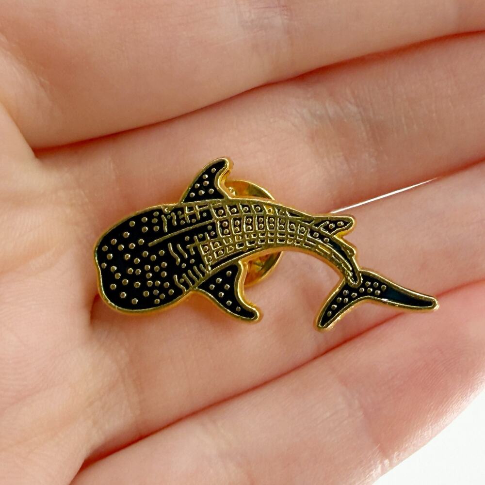 Whale Shark Enamel Pin Black Gold Spotted Ocean Sea Life Marine Animal